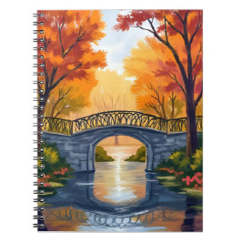 Autumn Park Bridge | Fall Foliage Watercolor Notizblock