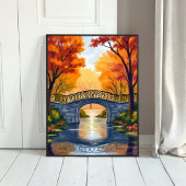 Autumn Park Bridge | Fall Foliage Watercolor Poster