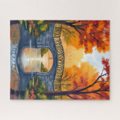 Autumn Park Bridge | Fall Foliage Watercolor Puzzle (Horizontal)