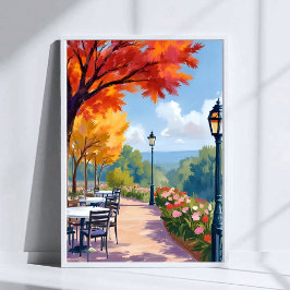 Autumn Park Stroll Watercolor Fall Foliage Art Poster