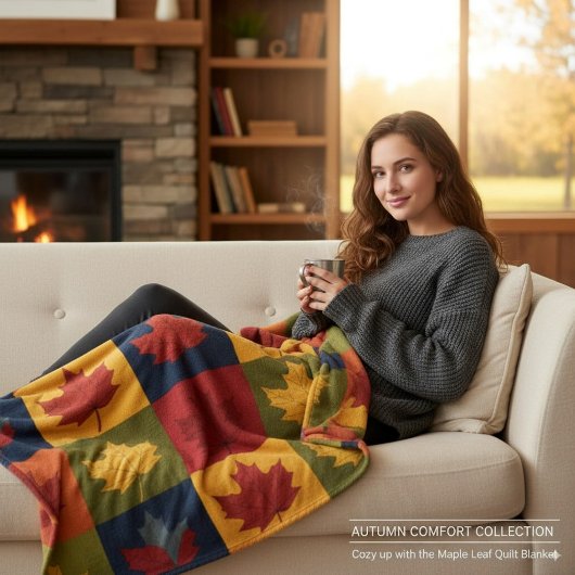 Autumn Patchwork Quilt Style mit Maple-Blätter Fleecedecke