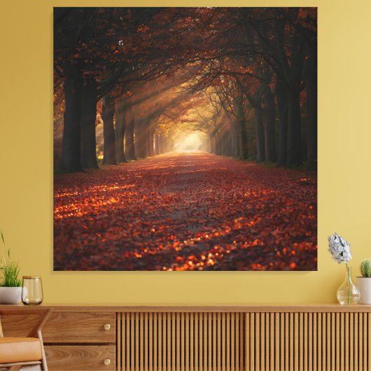 Autumn Pathway – Serene Tree Tunnel Art Print Leinwanddruck (Insitu (Wohnzimmer))
