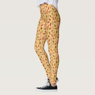Autumn Pattern Teddy Leaf Leggings