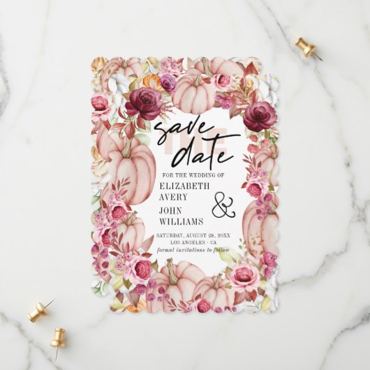 Autumn Pink Burgundy Pumpkin Save the Date (Vorderseite/Rückseite Beispiel)