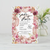 Autumn Pink Burgundy Pumpkin Save the Date (Stehend Vorderseite)