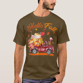 Autumn Pink Flamingo Hello Fall Pumpkin Truck Thai T-Shirt