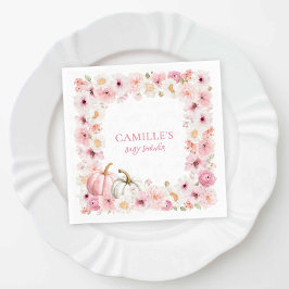 Autumn Pink Pumpkin Floral Baby Shower Serviette