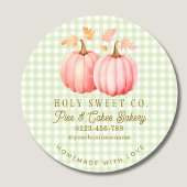 Autumn Pink Pumpkin Gingham Bakery Runder Aufkleber
