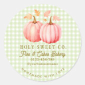 Autumn Pink Pumpkin Gingham Bakery Runder Aufkleber (Vorderseite)