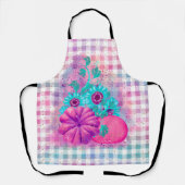 AUTUMN PINK PUMPKINS AQUA BLUME GINGHAM KARIERT SCHÜRZE (Vorderseite)