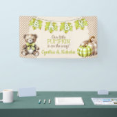 Autumn Plaid Teddy Bear Pumpkin Leaves Banner (Messe)