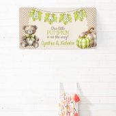 Autumn Plaid Teddy Bear Pumpkin Leaves Banner (InSitu)