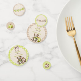 Autumn Plaid Teddy Bear Pumpkin Leaves Konfetti