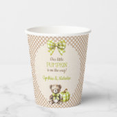 Autumn Plaid Teddy Bear Pumpkin Leaves Pappbecher (Vorderseite)