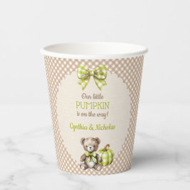 Autumn Plaid Teddy Bear Pumpkin Leaves Pappbecher