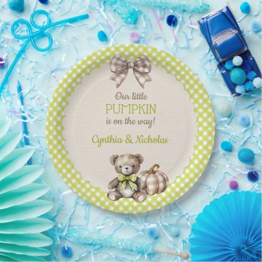 Autumn Plaid Teddy Bear Pumpkin Pappteller (Party)