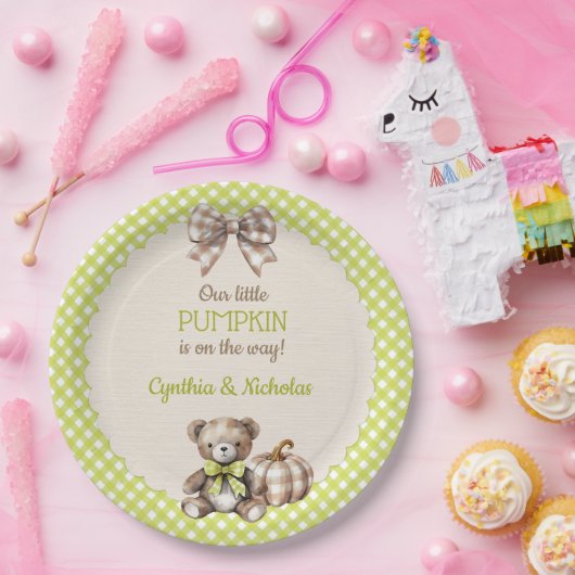 Autumn Plaid Teddy Bear Pumpkin Pappteller (Party)