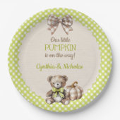 Autumn Plaid Teddy Bear Pumpkin Pappteller (Vorderseite)