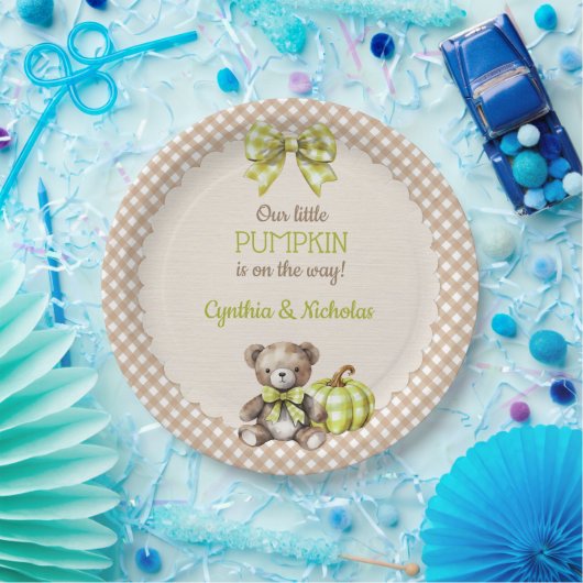 Autumn Plaid Teddy Bear Pumpkin Pappteller (Party)