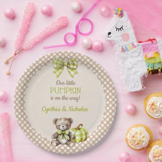 Autumn Plaid Teddy Bear Pumpkin Pappteller (Party)