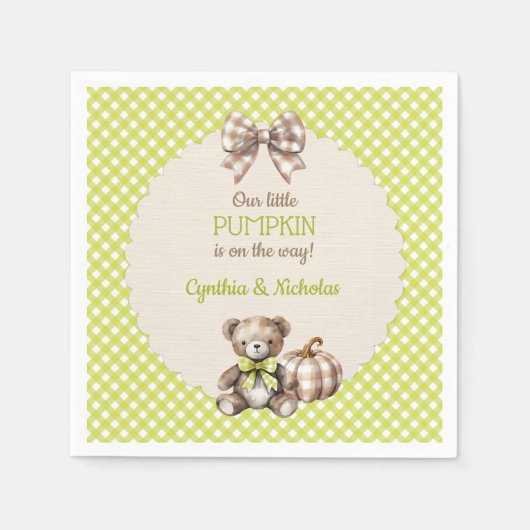 Autumn Plaid Teddy Bear Pumpkin Serviette (Vorderseite)