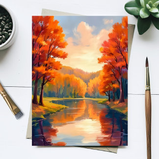 Autumn Pond | Fall Foliage Watercolor Nature Postkarte