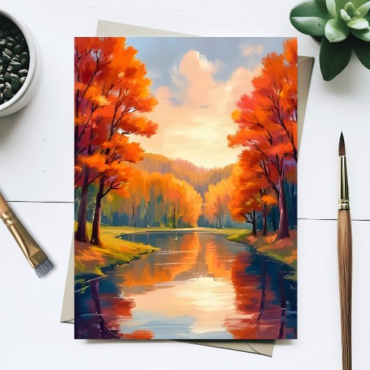 Autumn Pond | Fall Foliage Watercolor Nature Postkarte