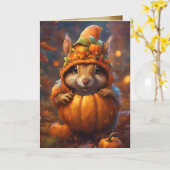 Autumn Pumkin Eichhörnchen, Happy Halloween Niedli Karte (Gelbe Blume)