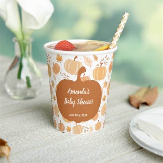 Autumn Pumpkin and Leaf Pastel Baby Shower Pappbecher (In Situ)