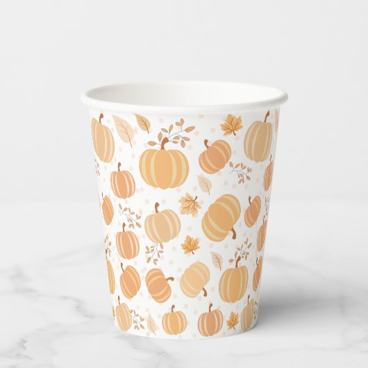Autumn Pumpkin and Leaf Pastel Baby Shower Pappbecher (Rückseite)