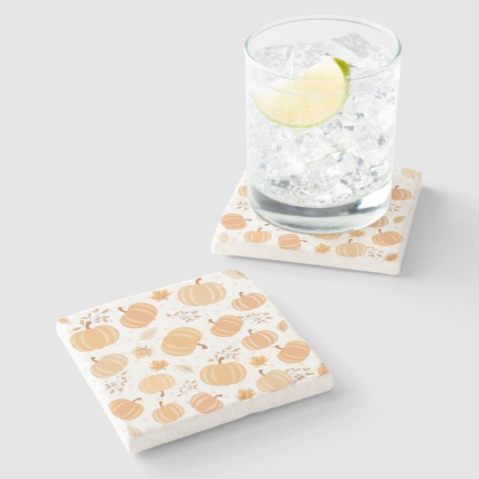 Autumn Pumpkin and Leaf Pastel Pattern Steinuntersetzer (Seitenansicht)