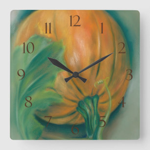 Autumn Pumpkin and Leaf Pastel Quadratische Wanduhr