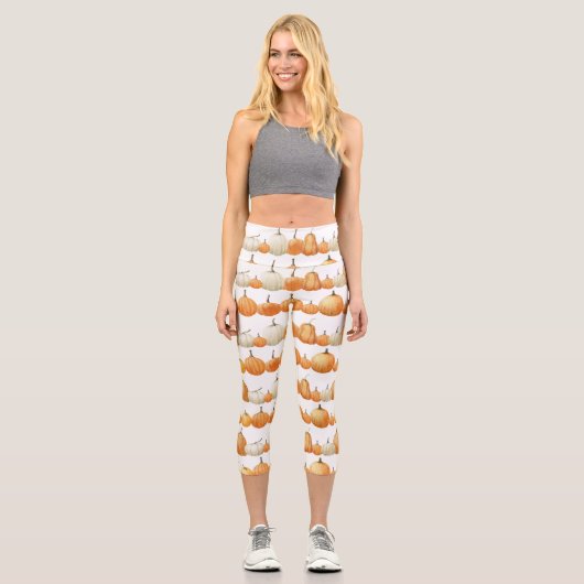 Autumn Pumpkin: Aquarellfarben Illustration Patter Capri Leggings (Vorderseite)