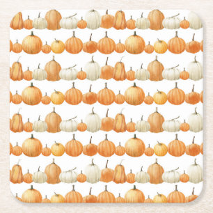 Autumn Pumpkin: Aquarellfarben Illustration Patter Rechteckiger Pappuntersetzer