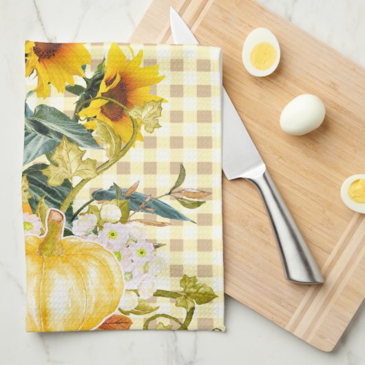 Autumn Pumpkin auf Gingham Geschirrtuch (Viertel Falte)