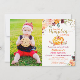 Autumn Pumpkin Baby Birthday mit Kids Foto Einladung