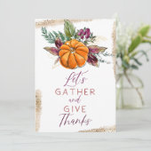 Autumn Pumpkin & Berries "Gather and Give Danke" Einladung (Stehend Vorderseite)