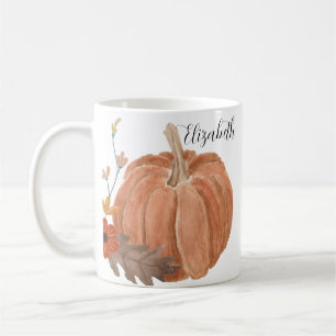 Autumn Pumpkin Blätter Floral Personalisiert Name  Kaffeetasse
