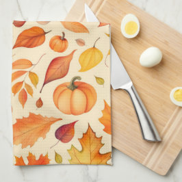 Autumn Pumpkin Blätter Watercolor Geschirrtuch