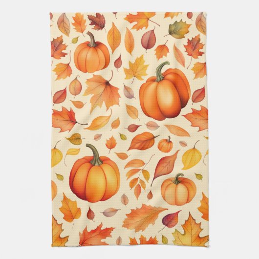 Autumn Pumpkin Blätter Watercolor Geschirrtuch (Vertikal)