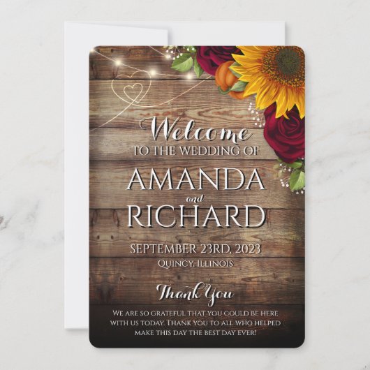 Autumn Pumpkin & Burgundy RosesWedding Programm (Vorderseite)