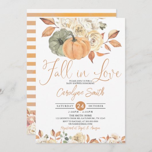 Autumn Pumpkin Falling in Liebe Brautparty Einladung (Vorne/Hinten)