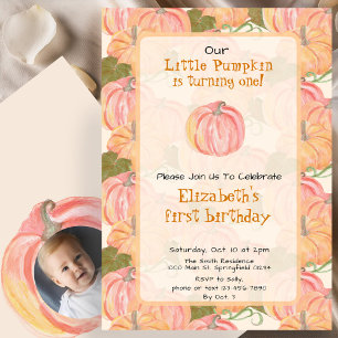 Autumn Pumpkin First Birthday Custom Foto Einladung