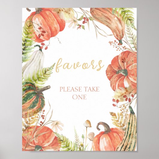 Autumn Pumpkin Floral Baby Shower Favorits Poster (Vorne)