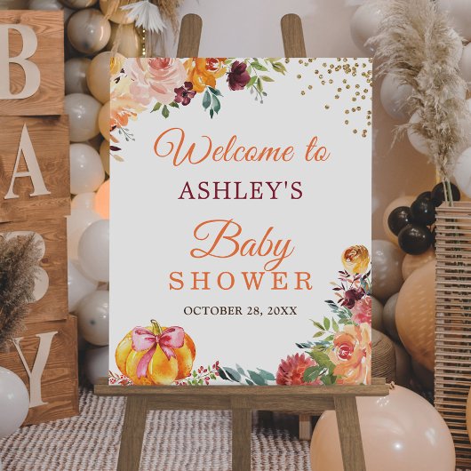 Autumn Pumpkin Floral Fall Babydusche Zeichen Poster