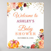 Autumn Pumpkin Floral Fall Babydusche Zeichen Poster (Vorne)