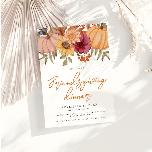 Autumn Pumpkin Floral Friendsgiving Dinner Einladung