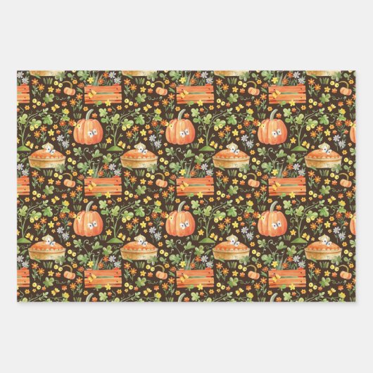 Autumn Pumpkin Garden Floral Geschenkpapier Set (Vorderseite 2)