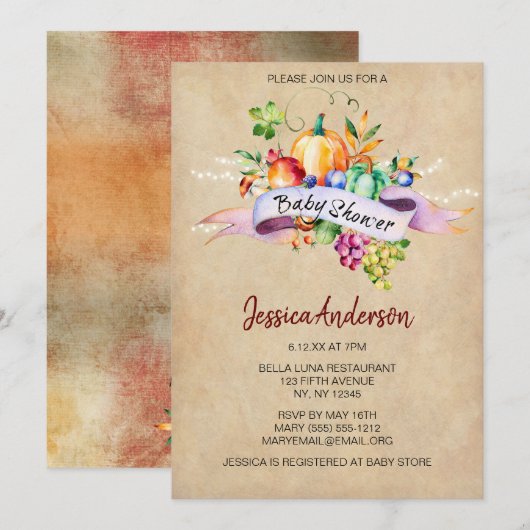 Autumn Pumpkin Gender Neutral Baby Shower Einladung (Vorne/Hinten)