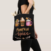Autumn Pumpkin Gewürzkaffee Halloween Tote Tasche (Von Nahem)
